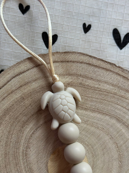 Handmade Beige Turtle Dummy Clip, BPA Free Silicone Beads and Wooden Clip, Unique Dummy Clip Gift