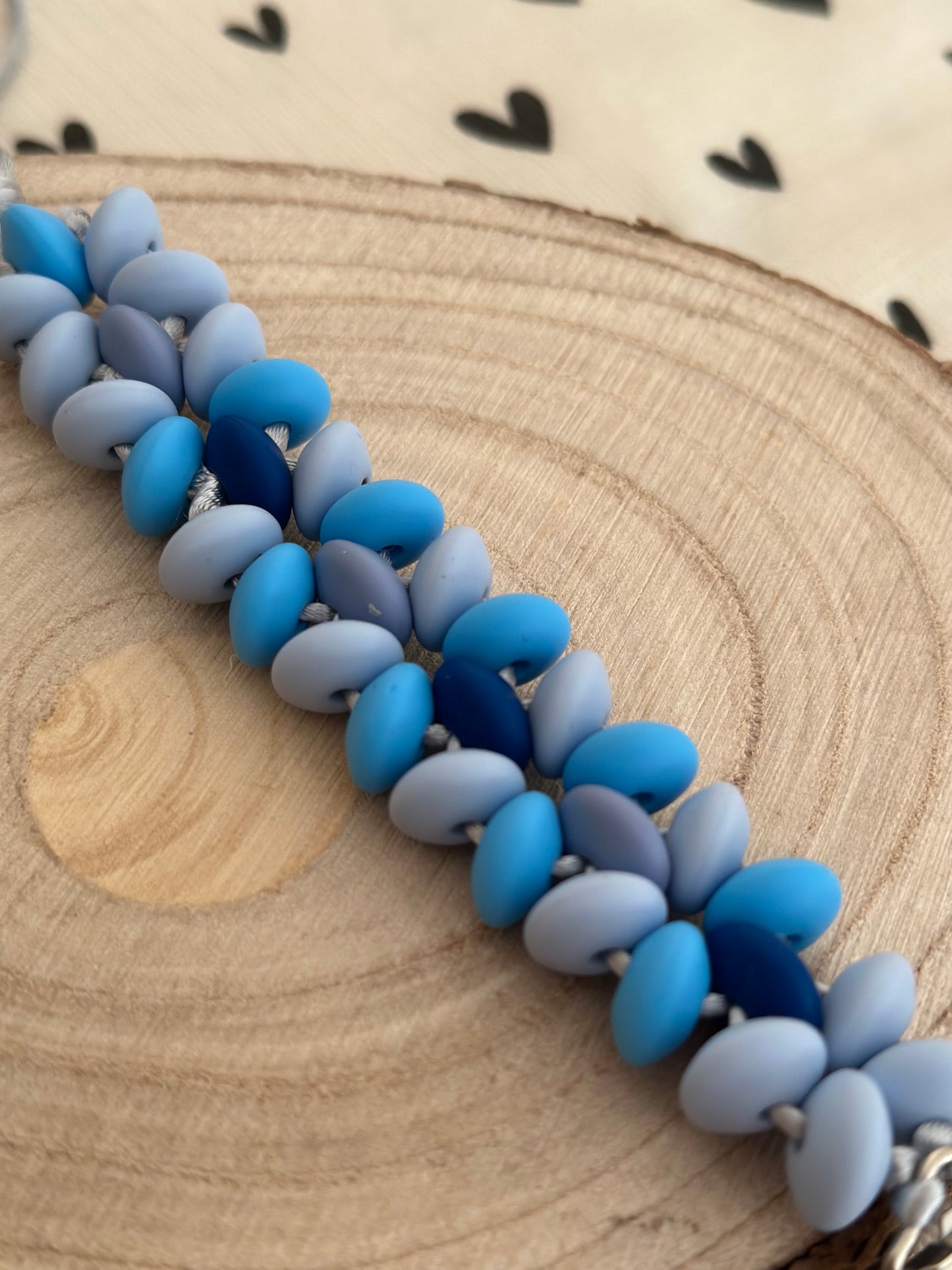 Handmade Blue Dummy Clip, BPA Free Silicone Beads and Wooden Clip, Unique Dummy Clip Gift